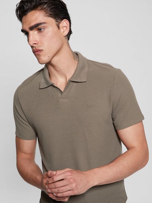 Guess Ryker Rib Knit Polo Bruin | GUESS-SN31260