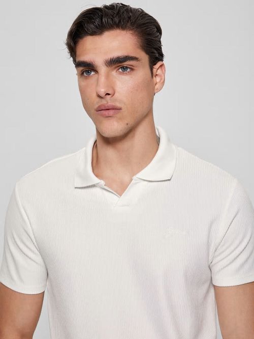 Guess Ryker Rib Knit Polo Wit | GUESS-SN31227
