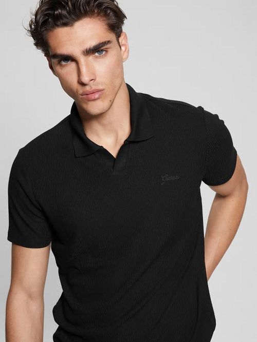 Guess Ryker Rib Knit Polo Zwart | GUESS-SN31291
