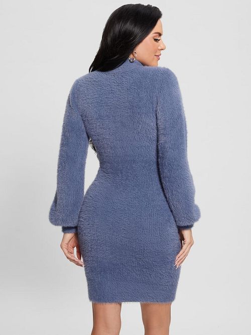 Guess Sadie Mock Neck Cutout Dress Blauw | GUESS-SN26779