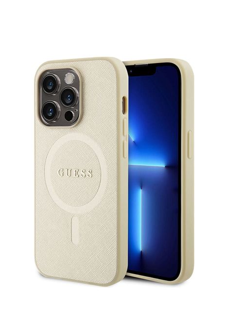 Guess Saffiano MagSafe iPhone 14 Pro Case Beige | GUESS-SN31742