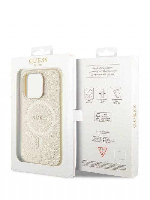 Guess Saffiano MagSafe iPhone 14 Pro Case Beige | GUESS-SN31742
