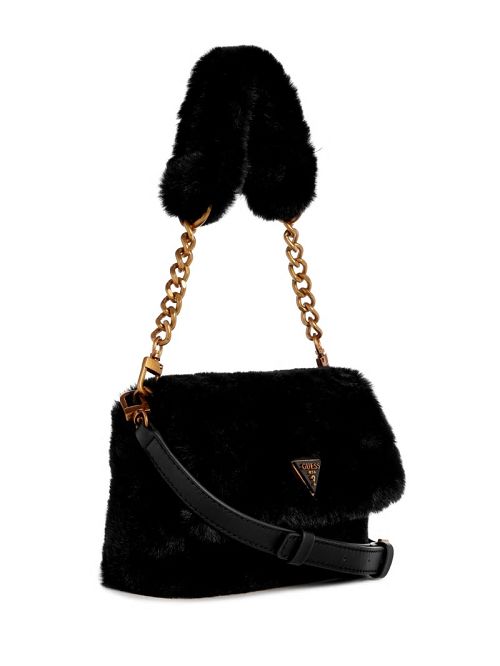 Guess Samia Faux-Fur Shoulder Bag Zwart | GUESS-SN29049