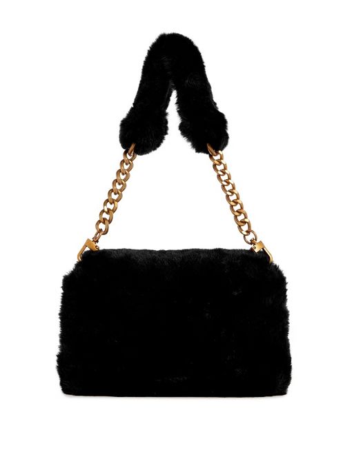 Guess Samia Faux-Fur Shoulder Bag Zwart | GUESS-SN29049