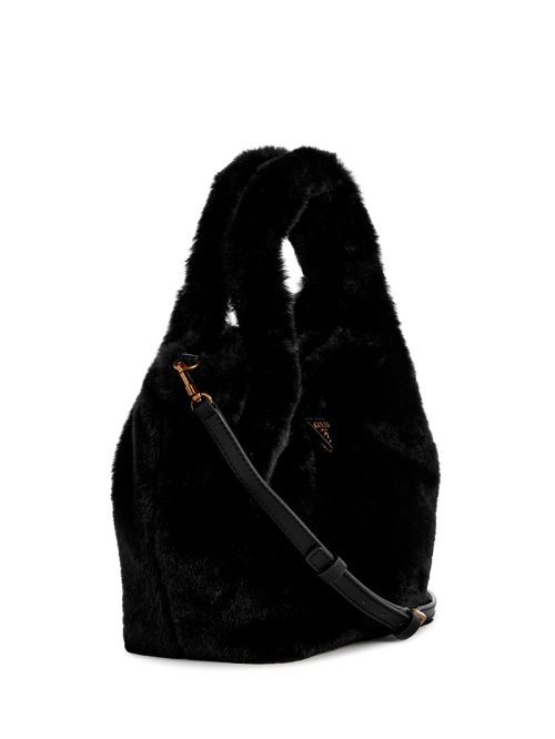 Guess Samia Faux-Fur Small Tote Zwart | GUESS-SN29344