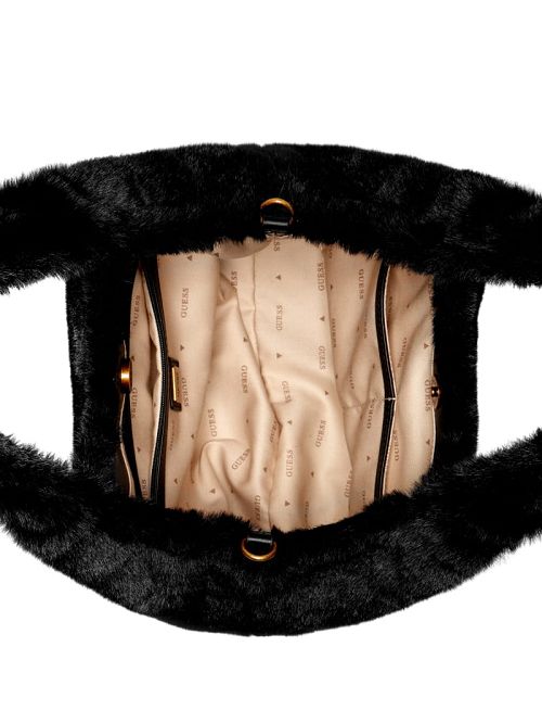 Guess Samia Faux-Fur Small Tote Zwart | GUESS-SN29344