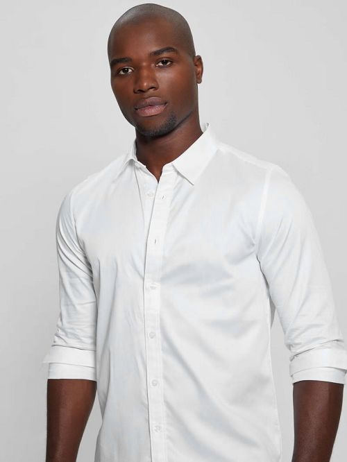 Guess Sateen Poplin Shirt Wit | GUESS-SN31134