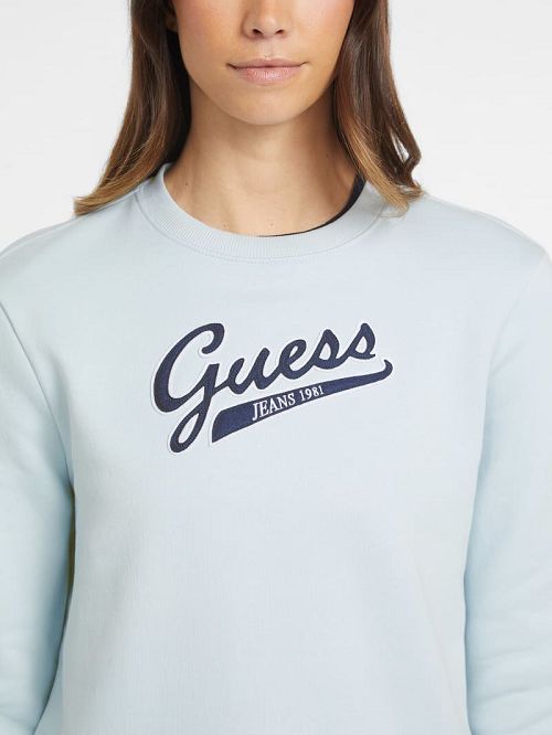 Guess Script Logo Sweatshirt Blauw | GUESS-SN28359