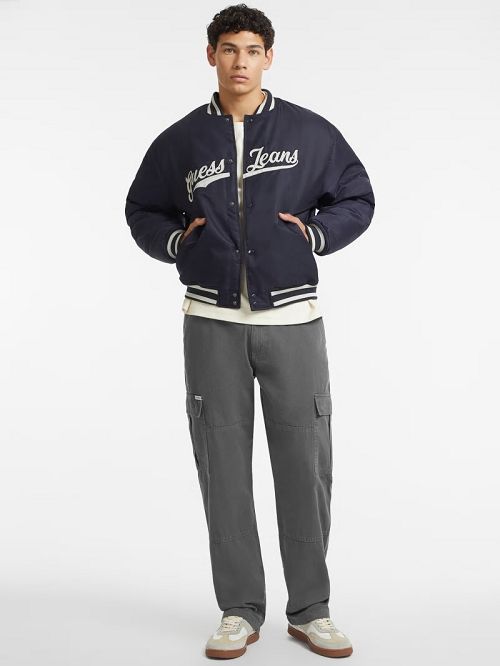 Guess Script Patch Varsity Jacket Blauw | GUESS-SN30736