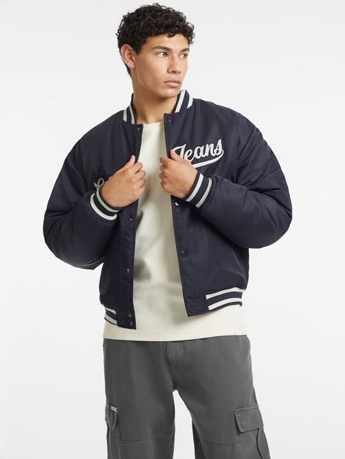 Guess Script Patch Varsity Jacket Blauw | GUESS-SN30736