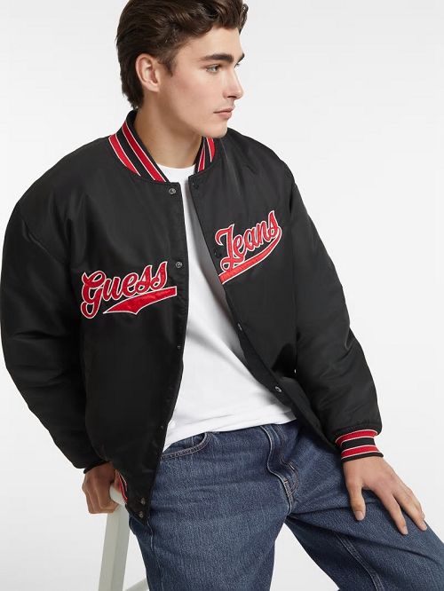 Guess Script Patch Varsity Jacket Zwart | GUESS-SN30844