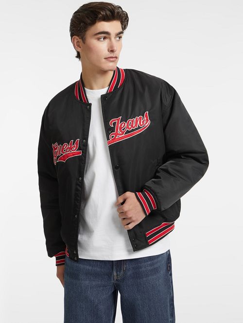 Guess Script Patch Varsity Jacket Zwart | GUESS-SN30844