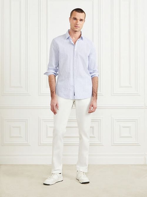 Guess Seersucker Italian Notched Cuff Shirt Blauw | GUESS-SN31160