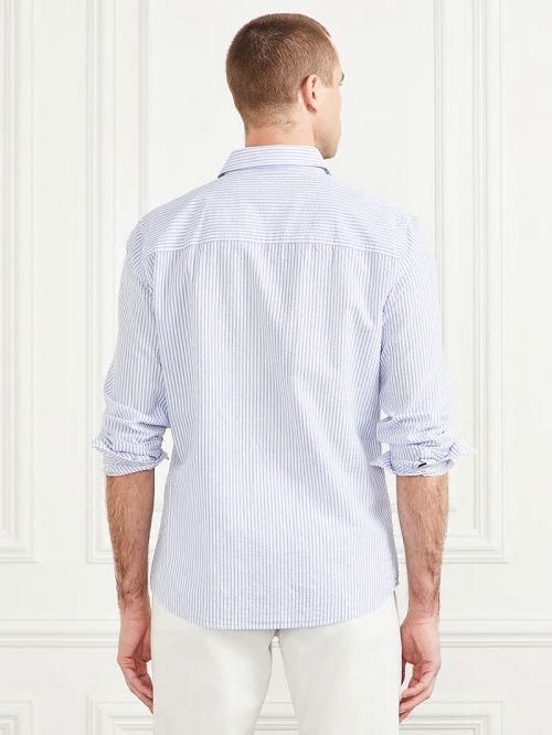 Guess Seersucker Italian Notched Cuff Shirt Blauw | GUESS-SN31160