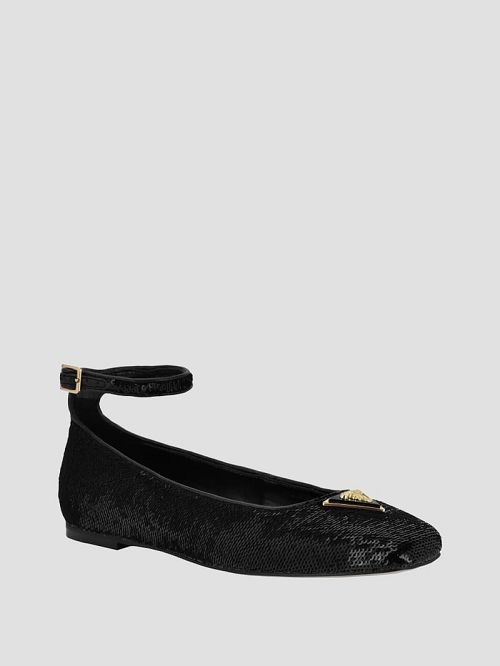 Guess Sequin Ankle Strap Ballet Flats Zwart | GUESS-SN29885