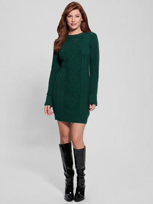Guess Serena Cable Sweater Dress Groen | GUESS-SN26808