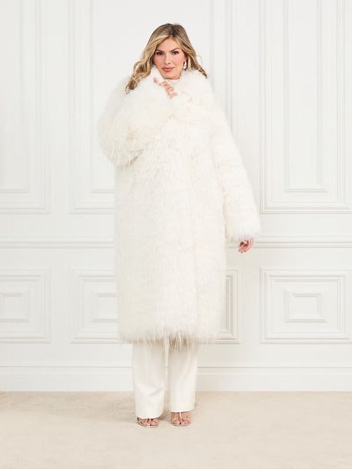 Guess Serena Faux-Fur Coat Wit | GUESS-SN27946
