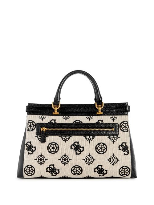 Guess Sestri Canvas Peony Luxury Satchel Zwart | GUESS-SN28704