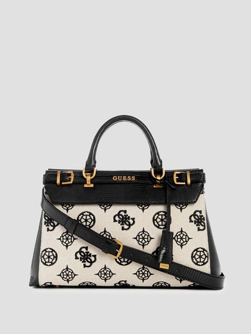 Guess Sestri Canvas Peony Luxury Satchel Zwart | GUESS-SN28704