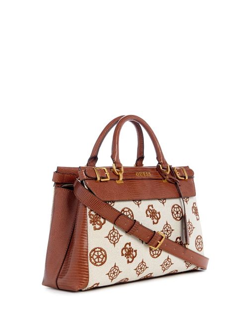 Guess Sestri Canvas Peony Luxury Satchel Bruin | GUESS-SN28941