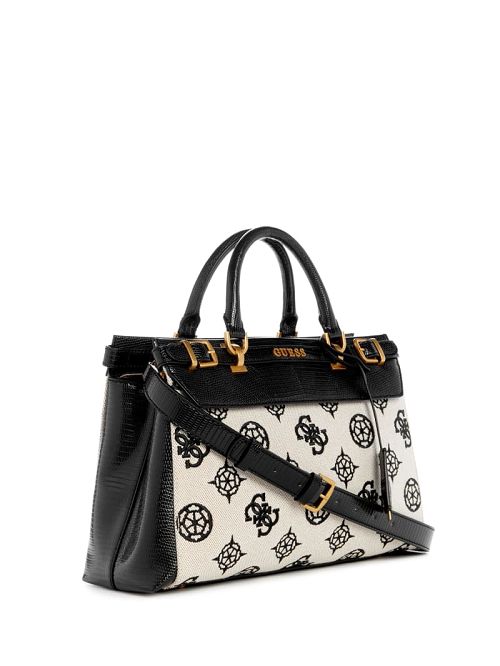 Guess Sestri Canvas Peony Luxury Satchel Zwart | GUESS-SN29219