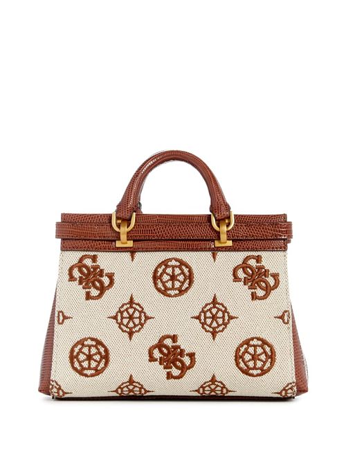 Guess Sestri Canvas Peony Mini Satchel Bruin | GUESS-SN28878