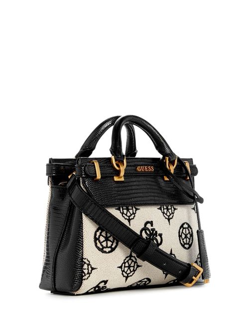 Guess Sestri Canvas Peony Mini Satchel Zwart | GUESS-SN28732