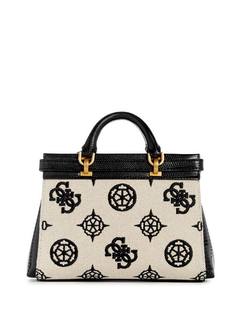 Guess Sestri Canvas Peony Mini Satchel Zwart | GUESS-SN28732