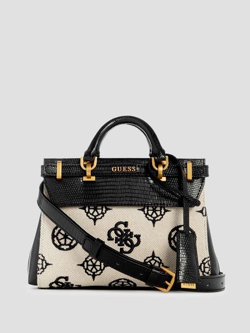 Guess Sestri Canvas Peony Mini Satchel Zwart | GUESS-SN28732