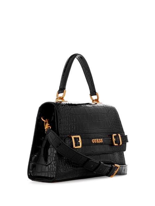Guess Sestri Crocodile-Embossed Crossbody Zwart | GUESS-SN28761