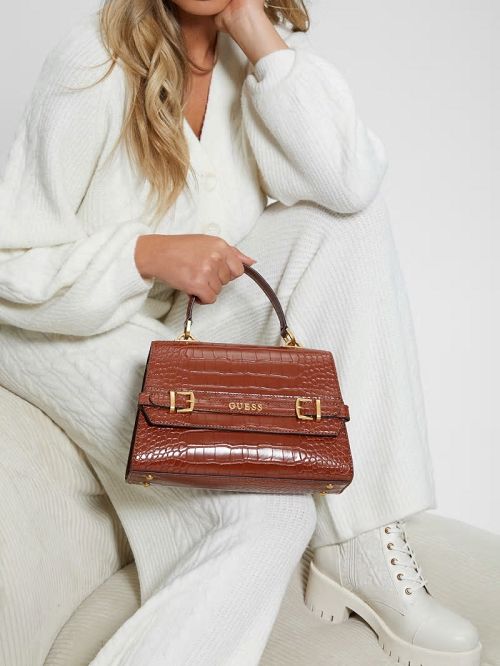 Guess Sestri Crocodile-Embossed Crossbody Bruin | GUESS-SN28773