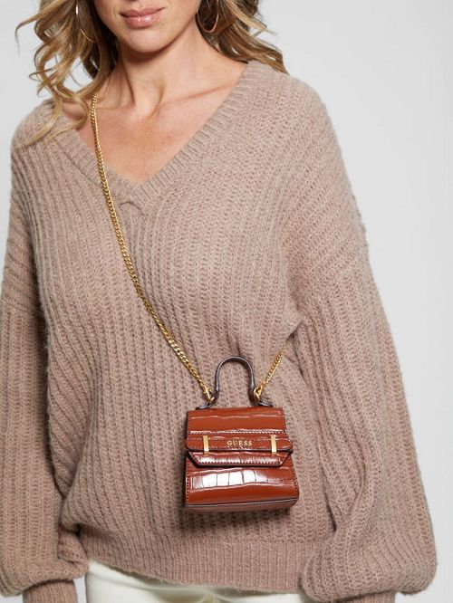 Guess Sestri Crocodile-Embossed Mini Crossbody Beige | GUESS-SN28789