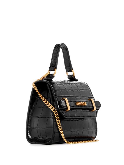 Guess Sestri Crocodile-Embossed Mini Crossbody Zwart | GUESS-SN29004