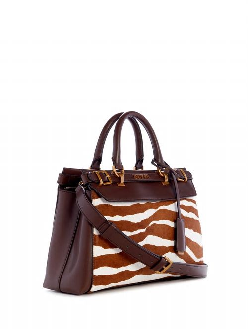 Guess Sestri Zebra Luxury Satchel Bruin | GUESS-SN29037
