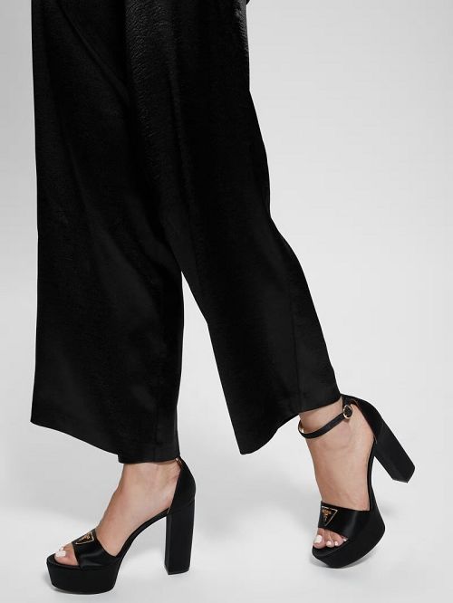 Guess Setone Satin Signature Platform Heels Zwart | GUESS-SN29851