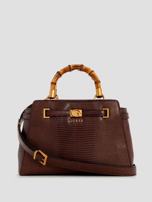 Guess Sibel Bamboo Handle Satchel Bruin | GUESS-SN29328
