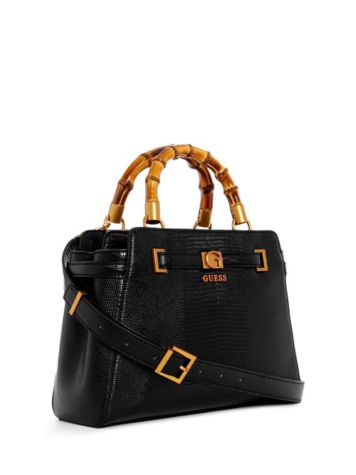 Guess Sibel Bamboo Handle Satchel Zwart | GUESS-SN29338