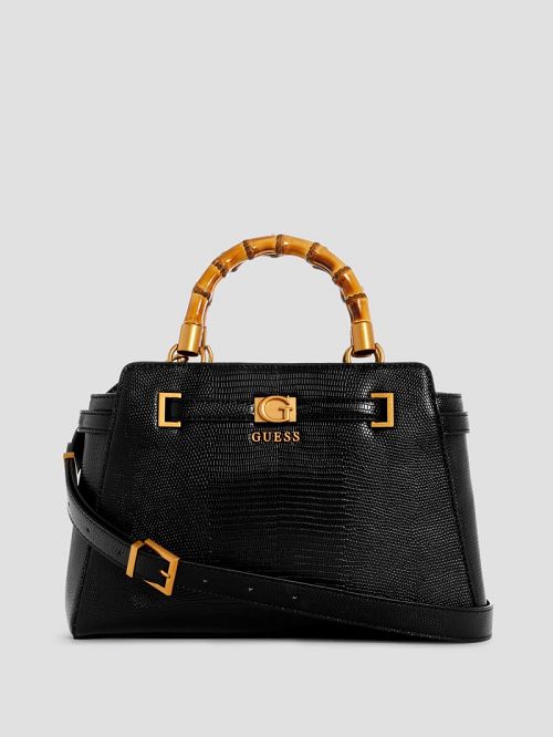 Guess Sibel Bamboo Handle Satchel Zwart | GUESS-SN29338