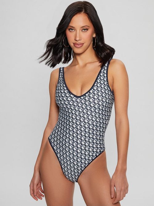 Guess Signature Printed One-Piece Blauw | GUESS-SN28536