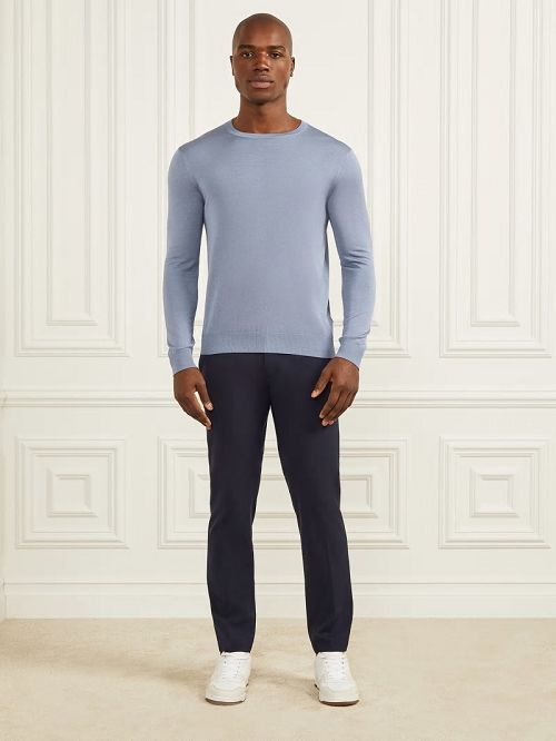 Guess Silk Crewneck Sweater Blauw | GUESS-SN31099