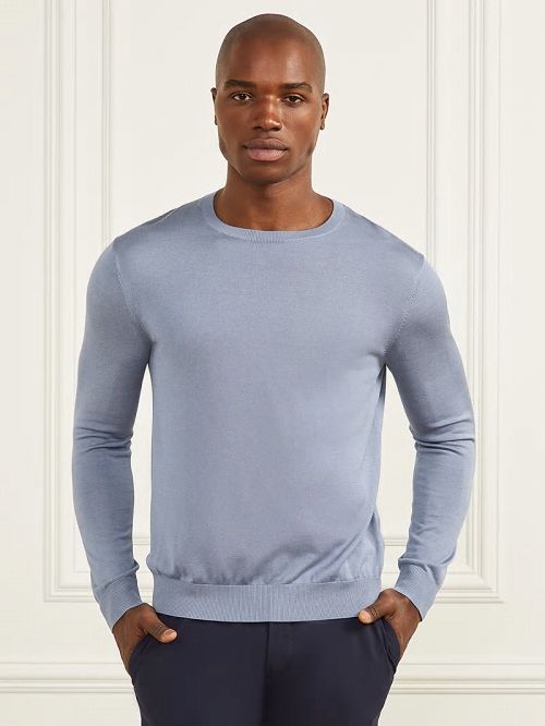 Guess Silk Crewneck Sweater Blauw | GUESS-SN31099