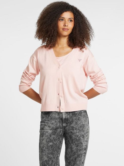 Guess Silk and Wool-Blend Mini Triangle Cardigan Roze | GUESS-SN27775