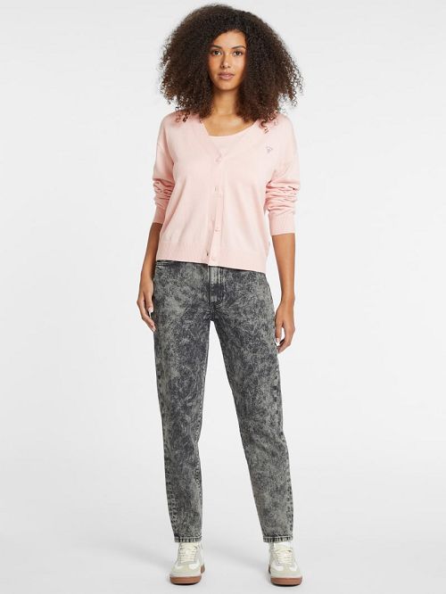 Guess Silk and Wool-Blend Mini Triangle Cardigan Roze | GUESS-SN27775
