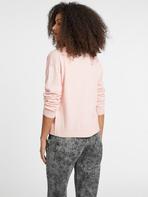 Guess Silk and Wool-Blend Mini Triangle Cardigan Roze | GUESS-SN27775