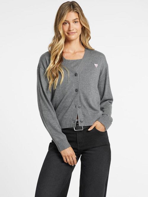 Guess Silk and Wool-Blend Mini Triangle Cardigan Grijs | GUESS-SN27794