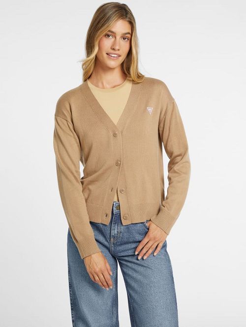 Guess Silk and Wool-Blend Mini Triangle Cardigan Beige | GUESS-SN27306