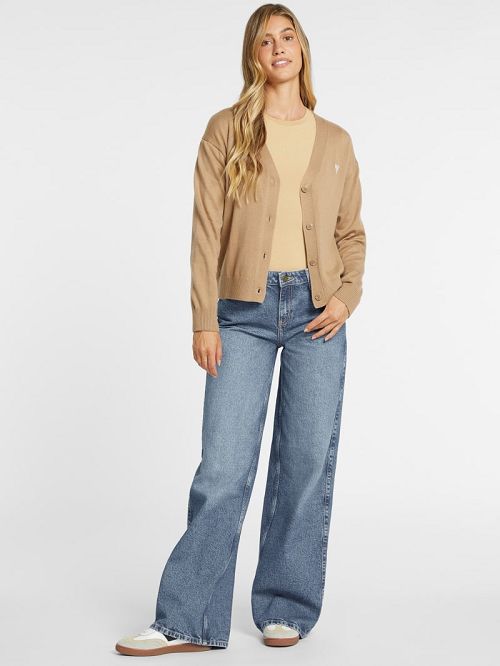 Guess Silk and Wool-Blend Mini Triangle Cardigan Beige | GUESS-SN27306