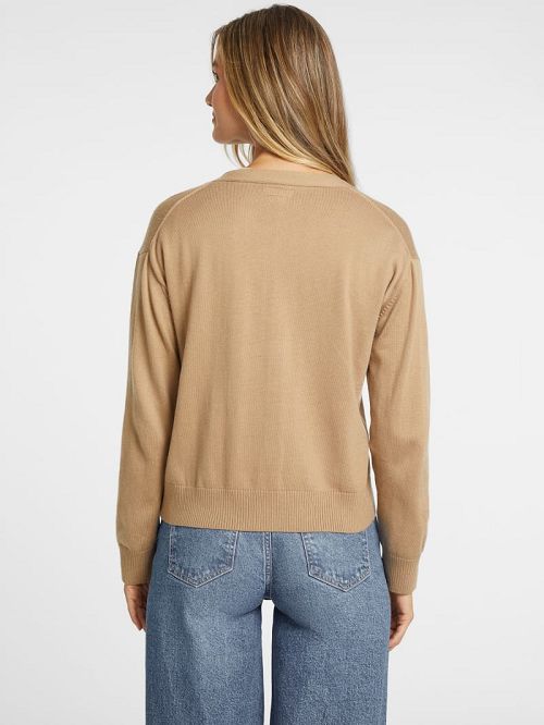 Guess Silk and Wool-Blend Mini Triangle Cardigan Beige | GUESS-SN27306