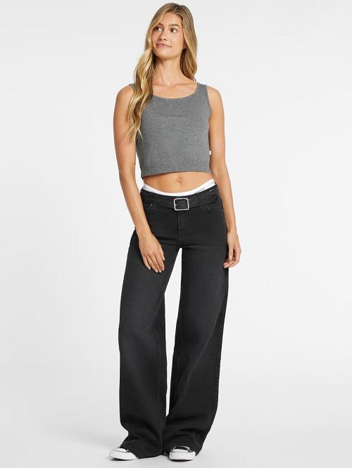 Guess Silk and Wool-Blend Scoop Logo Sweater Tank Grijs | GUESS-SN27302