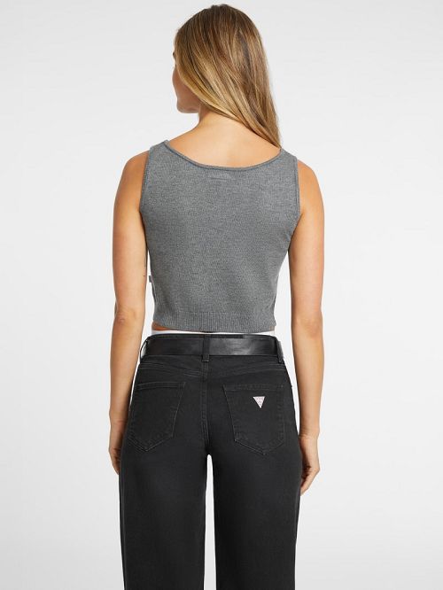 Guess Silk and Wool-Blend Scoop Logo Sweater Tank Grijs | GUESS-SN27302